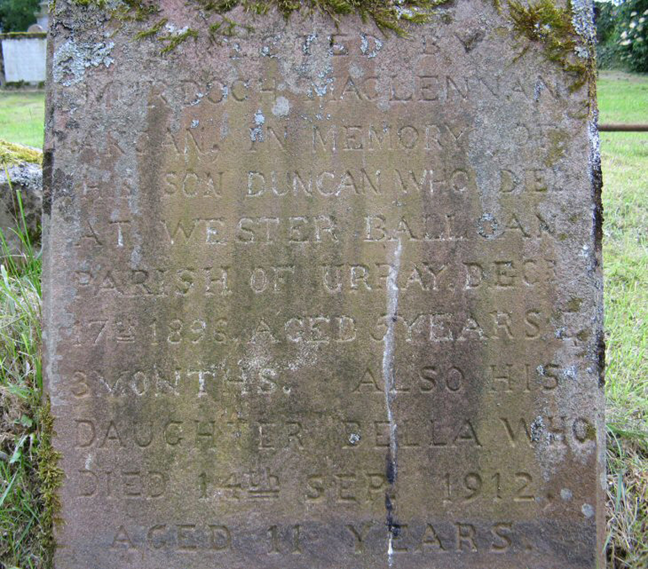 Photo of headstones/Duncan McLennan died 1896 MI Urray old